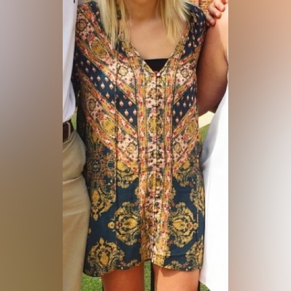 Free People Magic Mystery Tunic Shirt Navy Blue High Low Hem Bell Sleeves Large - Picture 3 of 6